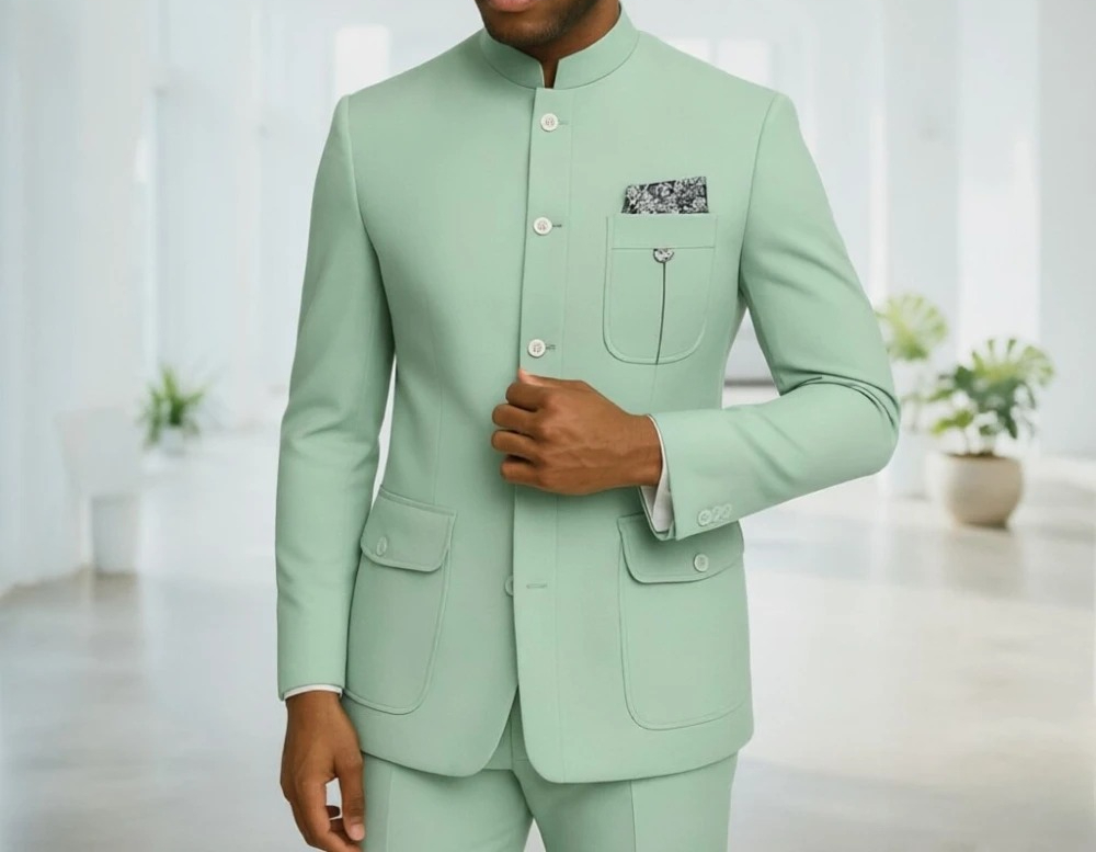 Men'S Formal Wear For Office - Ternos Safari Masculinos Premium Verde Claro