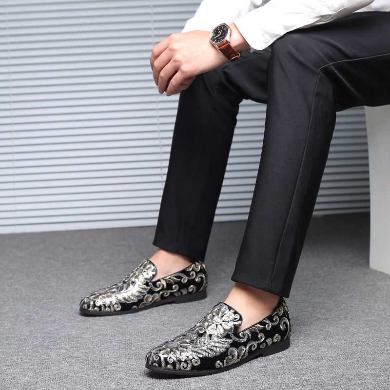 Men'S Formal Wear Slippers - Mocassins de Veludo Masculinos com Bordado