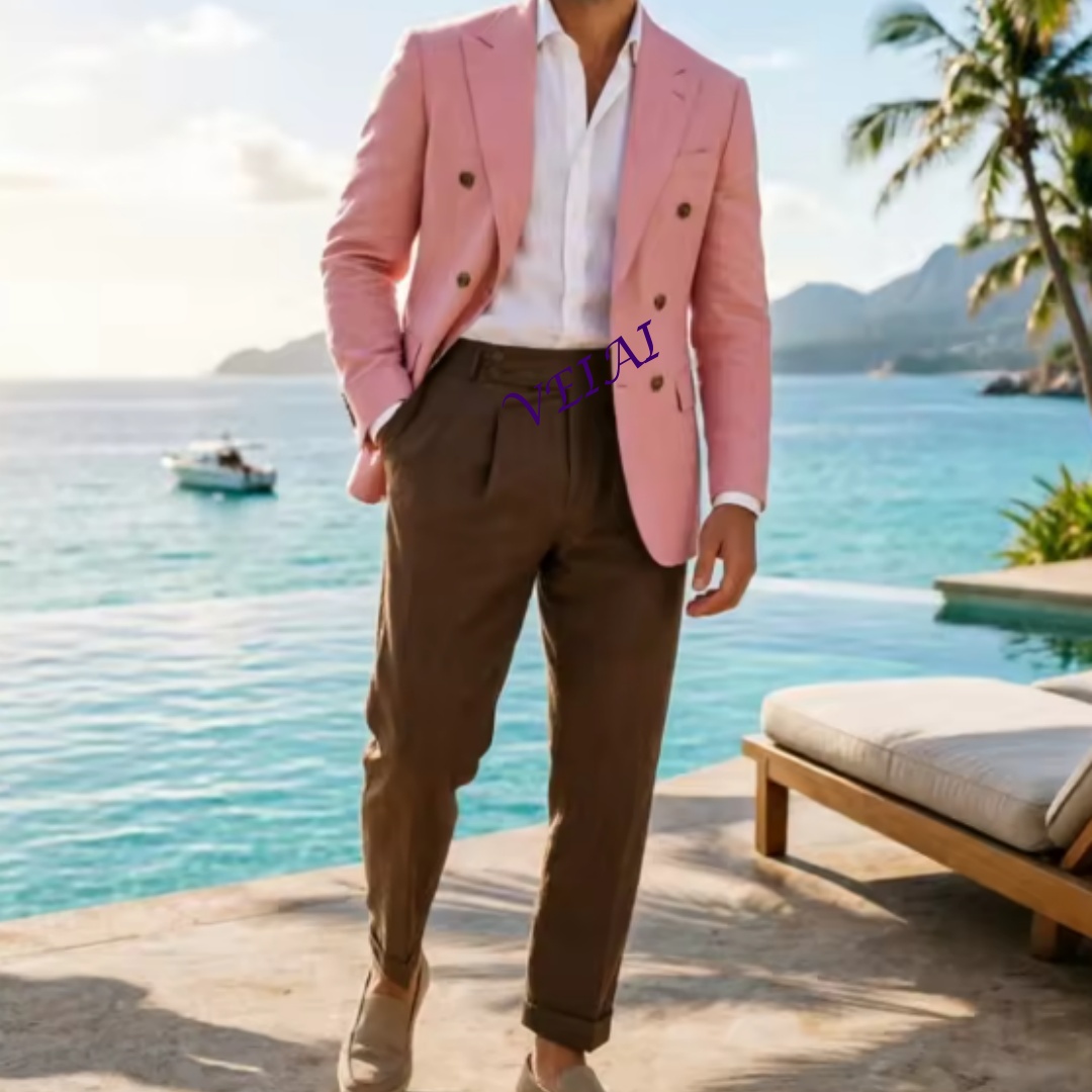 Men'S Holiday Formal Wear - Terno Masculino Bege de Linho Personalizado