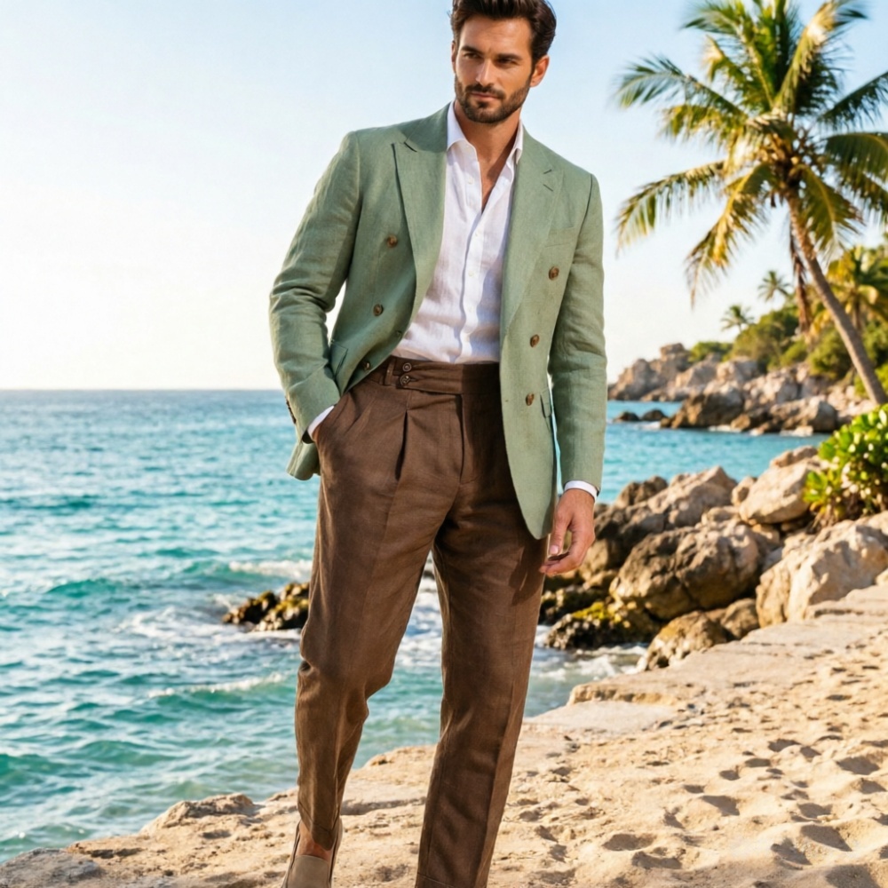 Terno Masculino de Linho Bege  - Men'S Holiday Formal Wear avaliação e preço